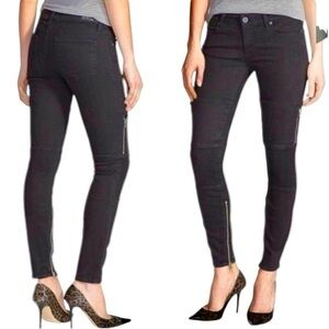 PAIGE Demi Skinny Moto Jeans in Black. Size 26